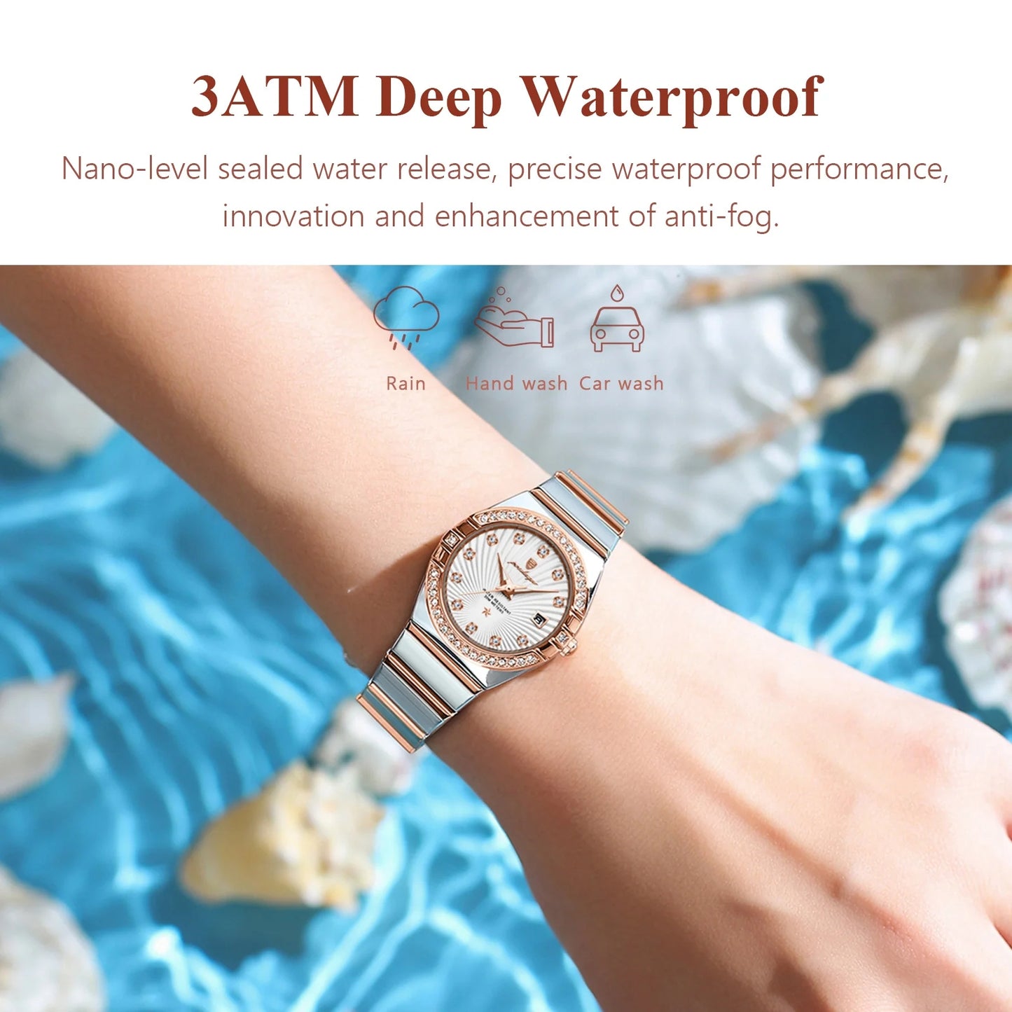 POEDAGAR 302 Rose Gold Steel Luxury & Beautiful Design Waterproof Luminous Ladies Watch