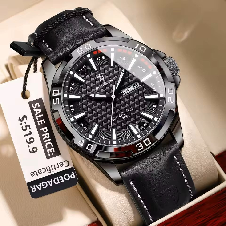 New POEDAGAR 895 Quartz 30 Miters Deep Waterproof Date Week Calendar Men Watch