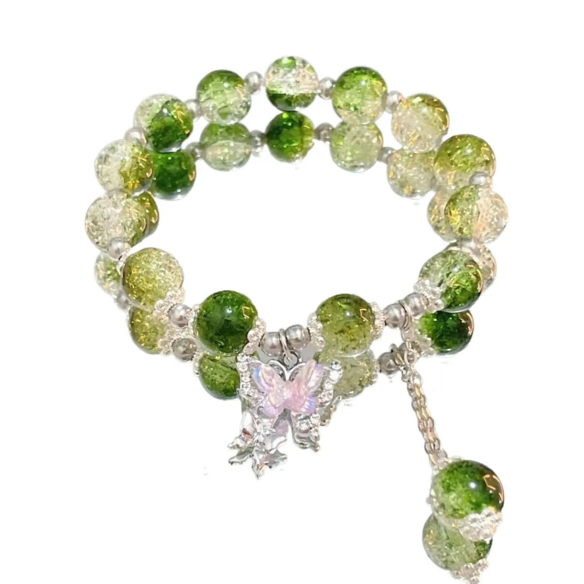 Blue,Clear,Crystal,and Pink, Green, and Read, Black, Bracelet with Butterfly Charm