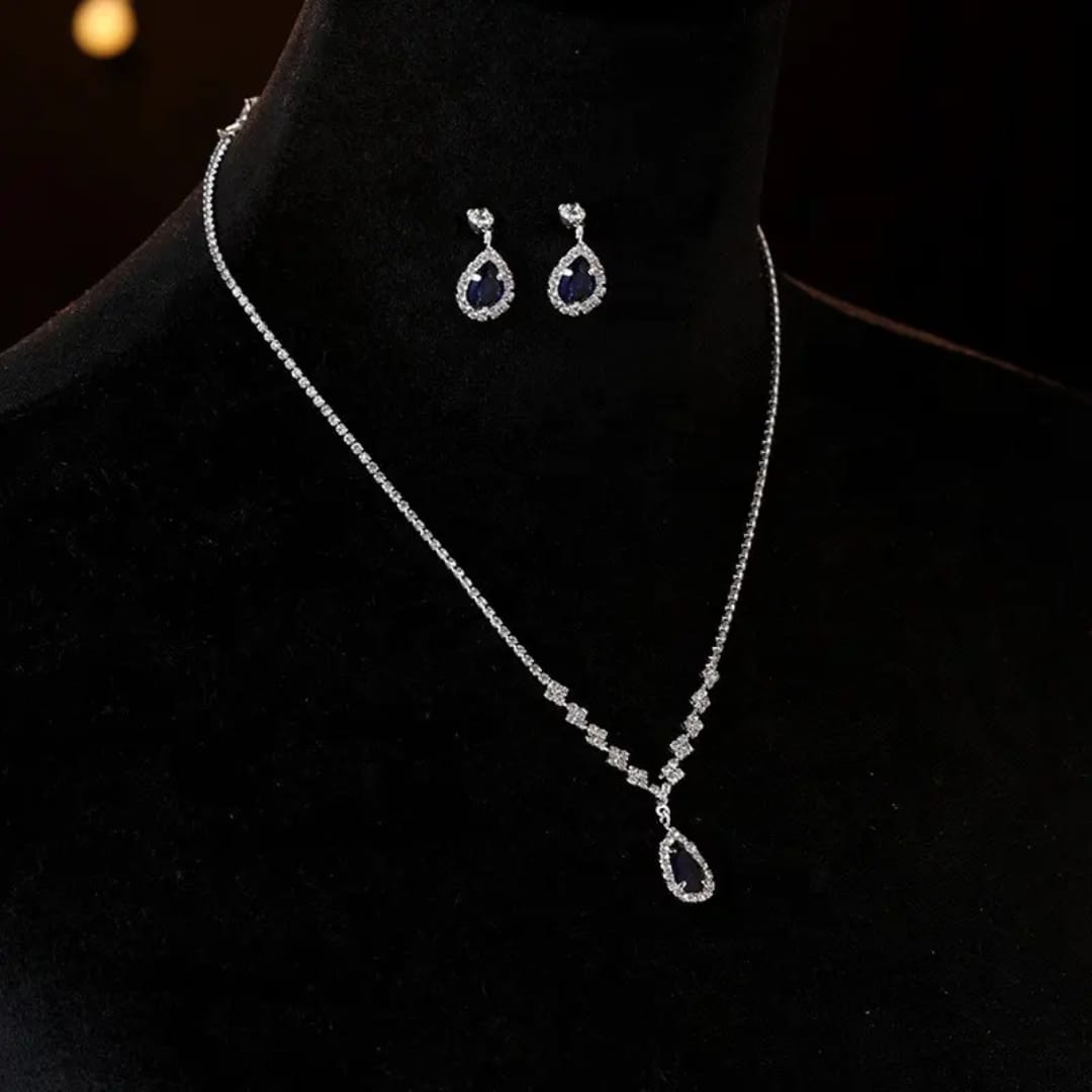 Dubai Party Diamond Water Drop Necklace Set Wedding Bridal Jewelry Set Earring