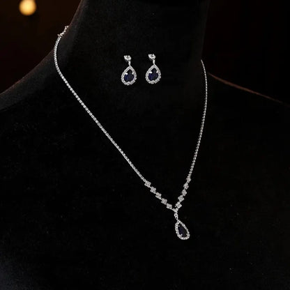 Dubai Party Diamond Water Drop Necklace Set Wedding Bridal Jewelry Set Earring