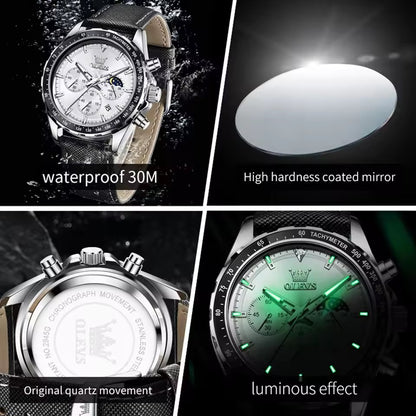 OLEVS 2945 Luxury & Hight Quality Quartz Calendar Waterproof Stainless Steel Watch For Men's