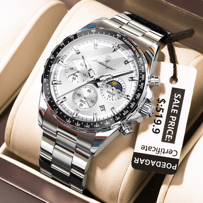 POEDAGAR 879 New Waterproof Luminous Chronograph & Luxury Stainless Steel Watch for Men