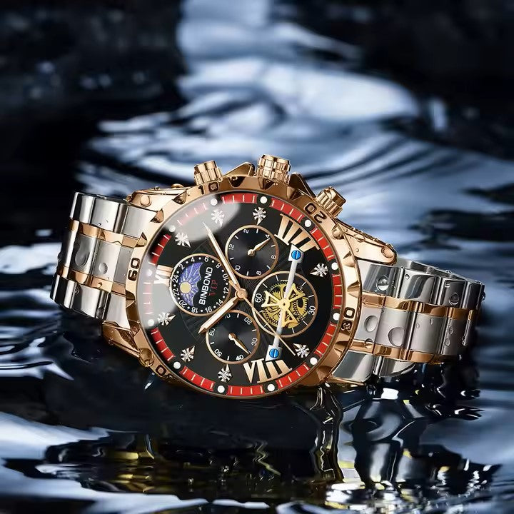 BINBOND Men's Fashion Watches Stainless Steel Quartz Watch for Men High Quality Luxury Waterproof Luminous Date Men Wristwatch
