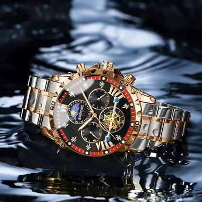 BINBOND Men's Fashion Watches Stainless Steel Quartz Watch for Men High Quality Luxury Waterproof Luminous Date Men Wristwatch