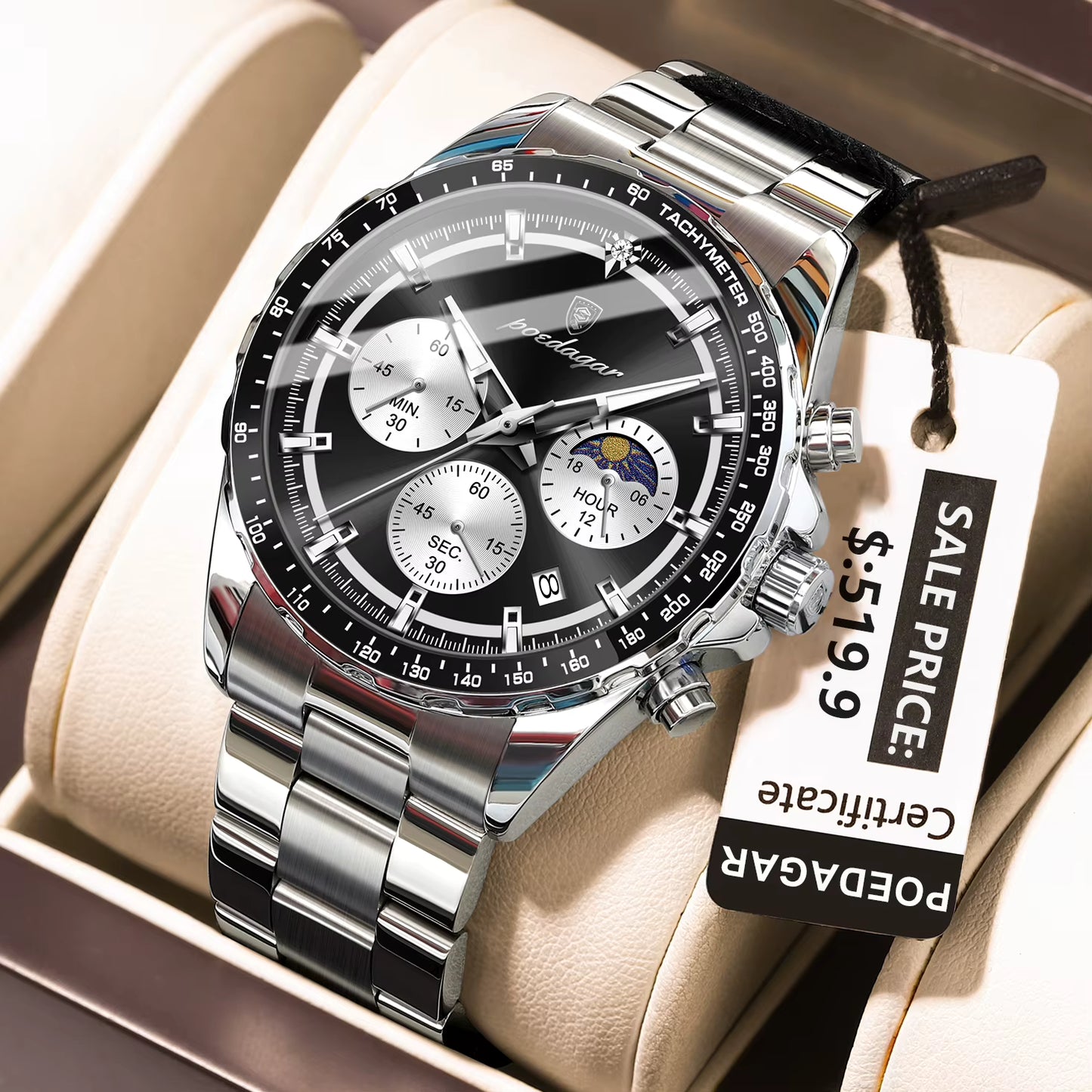 POEDAGAR 879 New Waterproof Luminous Chronograph & Luxury Stainless Steel Watch for Men