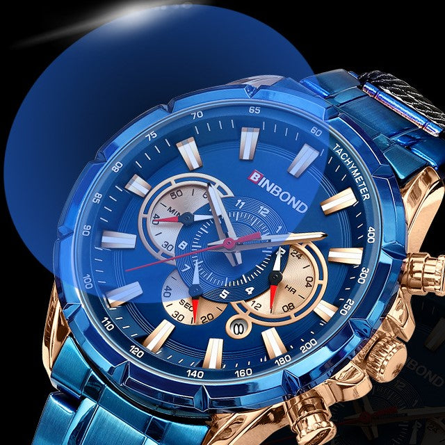 BINBOND B6395 Stainless Steel Luxury & Luminous Fashion Casual Pointers Men Watch