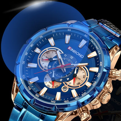 BINBOND B6395 Stainless Steel Luxury & Luminous Fashion Casual Pointers Men Watch