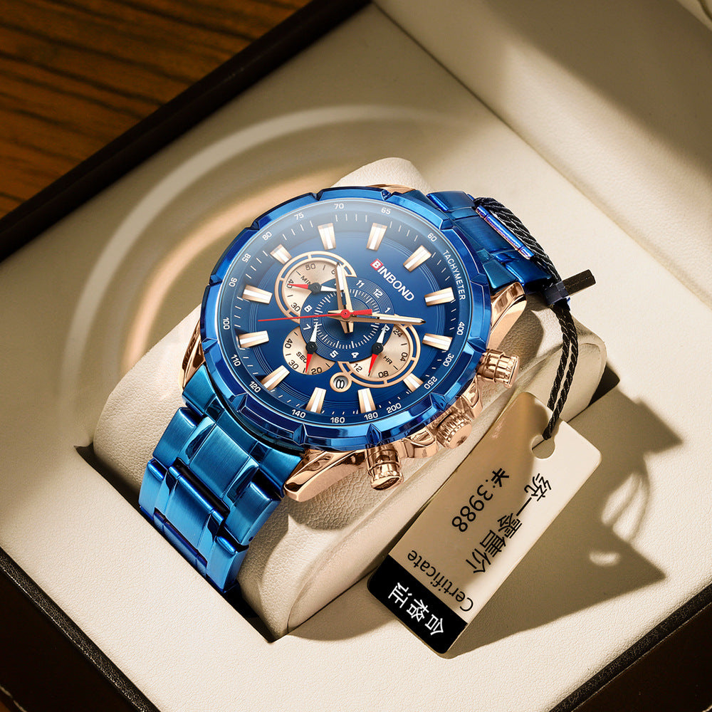 BINBOND B6395 Stainless Steel Luxury & Luminous Fashion Casual Pointers Men Watch