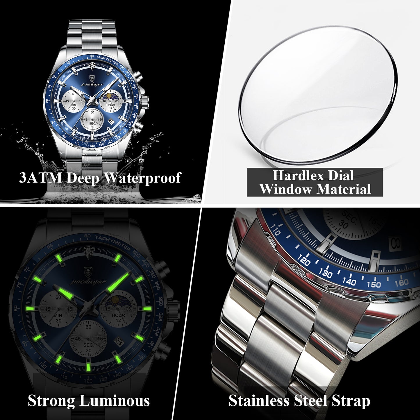 POEDAGAR 879 New Waterproof Luminous Chronograph & Luxury Stainless Steel Watch for Men