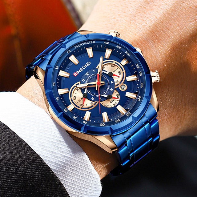 BINBOND B6395 Stainless Steel Luxury & Luminous Fashion Casual Pointers Men Watch