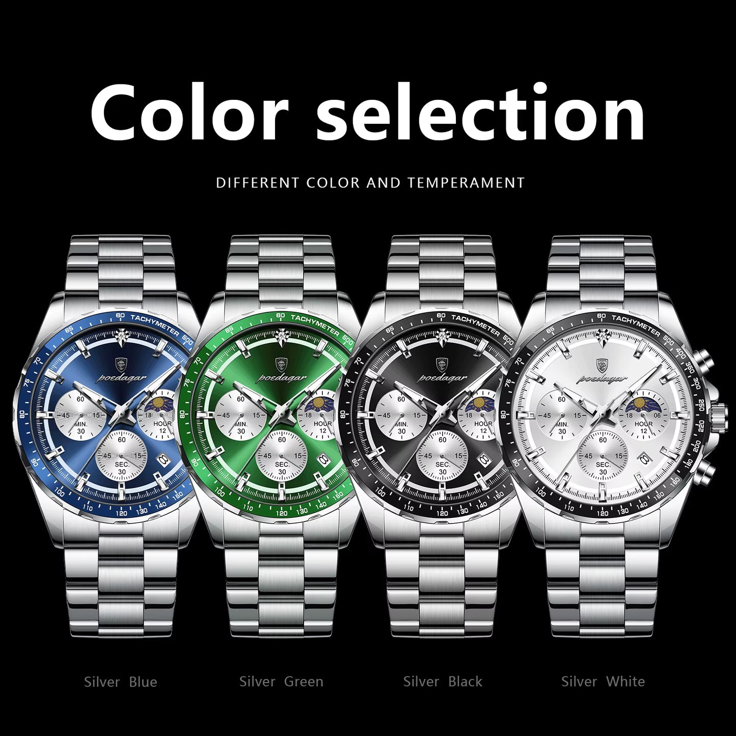 POEDAGAR 879 New Waterproof Luminous Chronograph & Luxury Stainless Steel Watch for Men