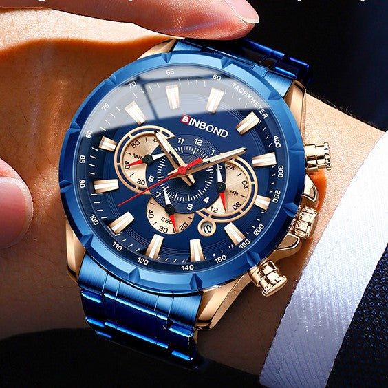 BINBOND B6395 Stainless Steel Luxury & Luminous Fashion Casual Pointers Men Watch