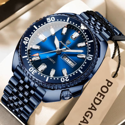 POEDAGAR 682 Business & Luxury Watch For Man Date Week Waterproof Luminous Stainless Steel Quartz Watches