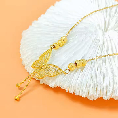 New Tassel Beads Butterfly Necklace Women's Light Luxury Simple All-match Elegant Hollow Necklace