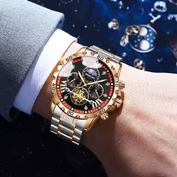 BINBOND Men's Fashion Watches Stainless Steel Quartz Watch for Men High Quality Luxury Waterproof Luminous Date Men Wristwatch
