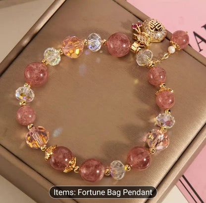 Fashionable Glass Bracelet With Crackle Pattern in Pink and Blue and Purple