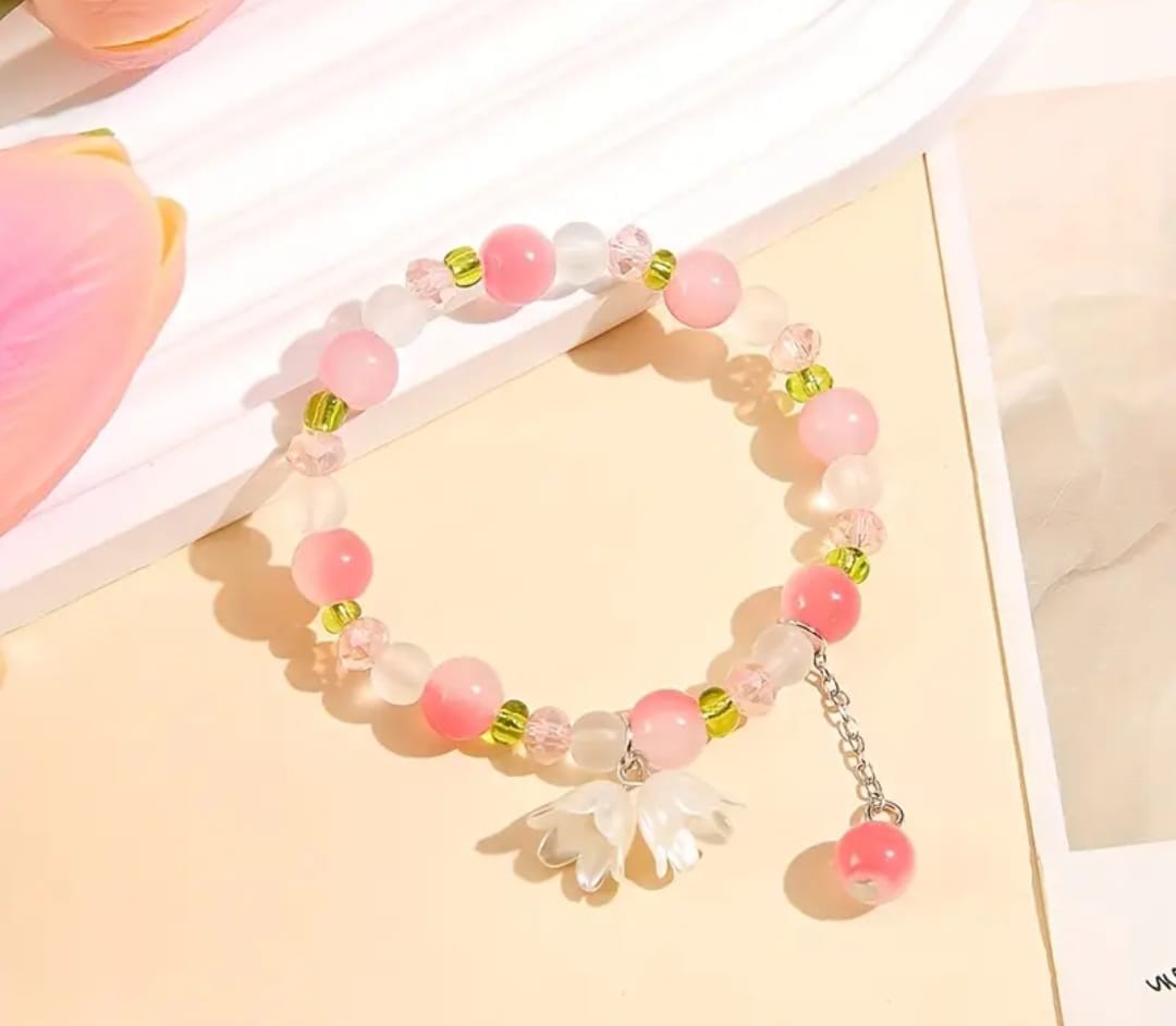 Blue, Clear, Crystal, and Pink, and Read, Black, Bracelet with Butterfly Charm