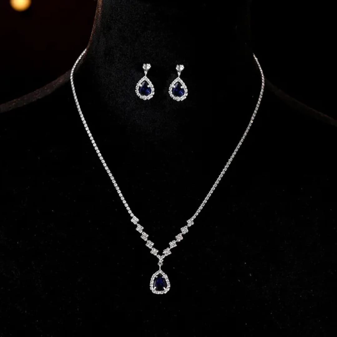 Dubai Party Diamond Water Drop Necklace Set Wedding Bridal Jewelry Set Earring
