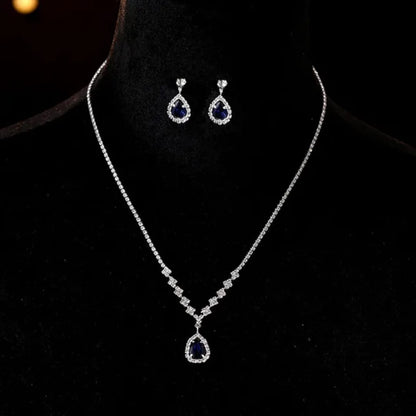 Dubai Party Diamond Water Drop Necklace Set Wedding Bridal Jewelry Set Earring