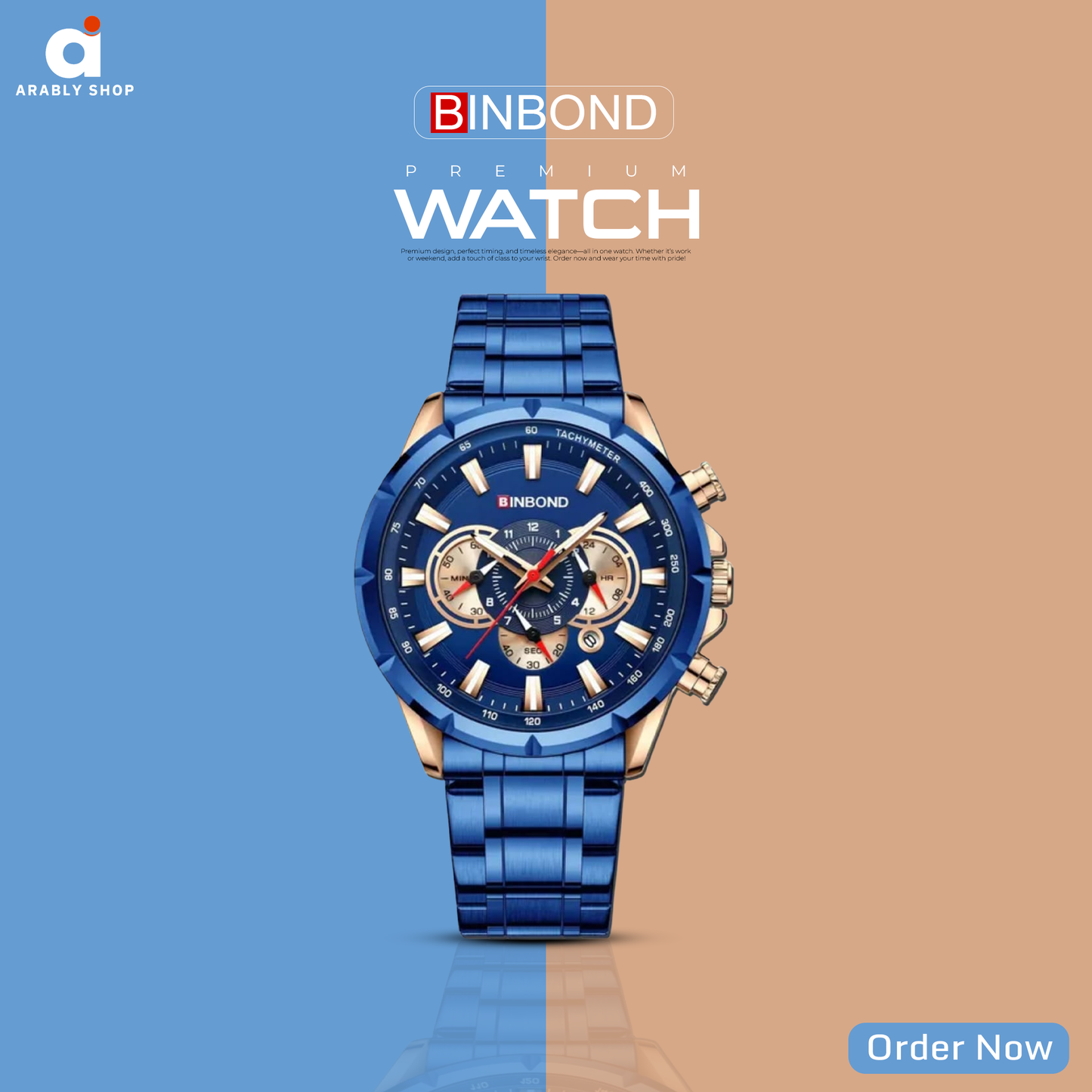 BINBOND B6395 Stainless Steel Luxury & Luminous Fashion Casual Pointers Men Watch