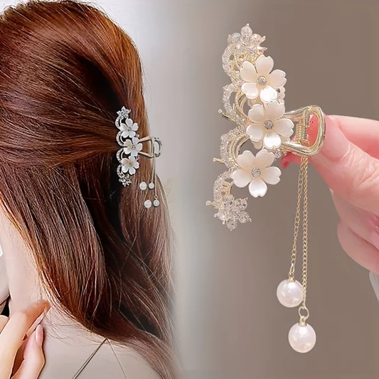 Elegant Floral Pearl Hair Claw Clip