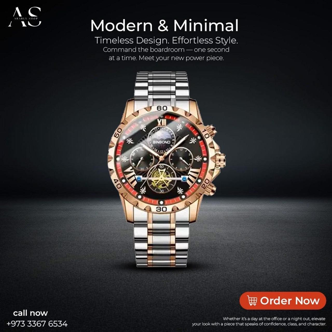 BINBOND Men's Fashion Watches Stainless Steel Quartz Watch for Men High Quality Luxury Waterproof Luminous Date Men Wristwatch