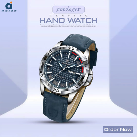 New POEDAGAR 895 Quartz 30 Miters Deep Waterproof Date Week Calendar Men Watch